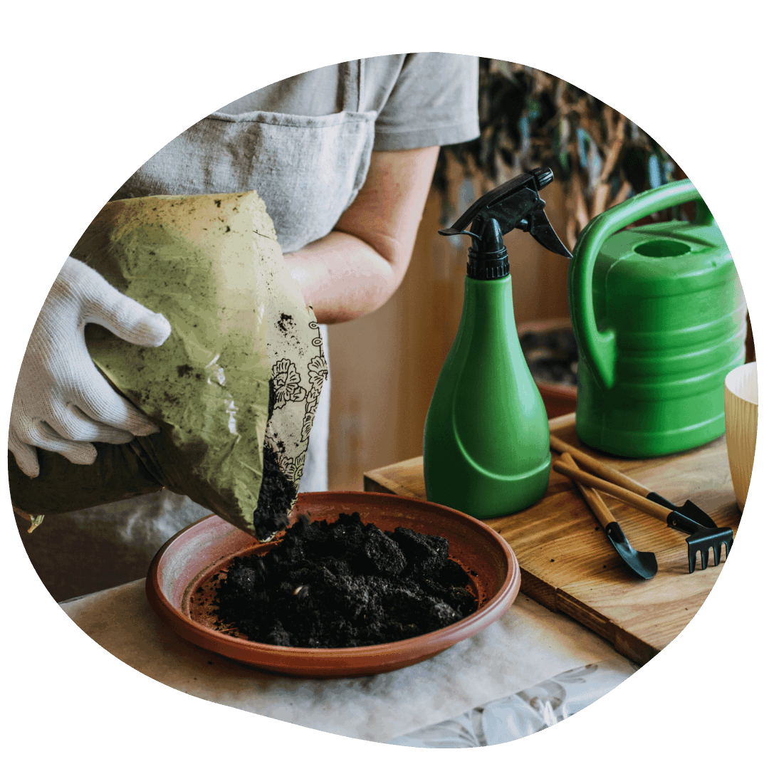 Mixing soil with garden tools